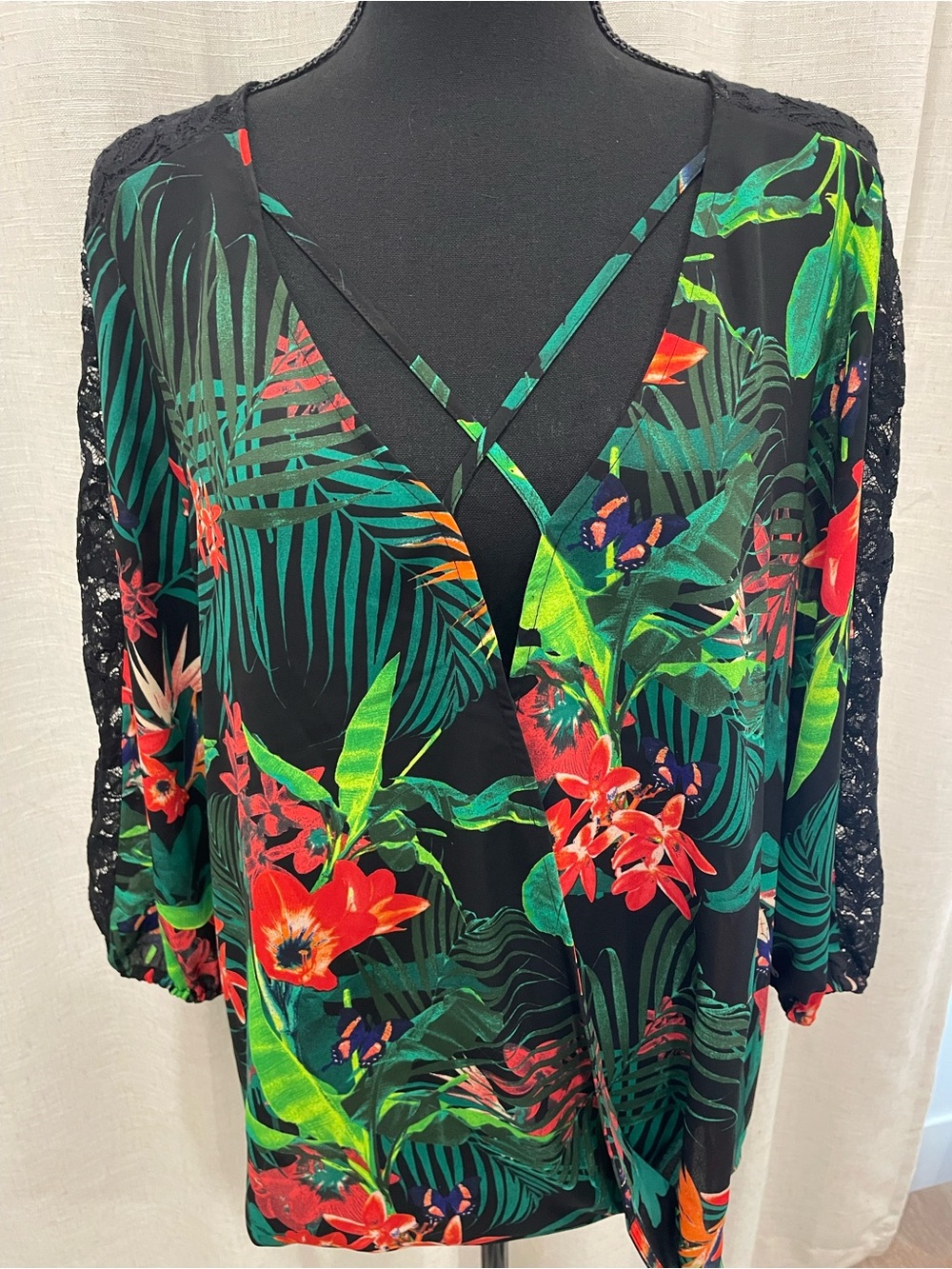 2 Wrap tops for one price!! Tropical Floral  Blouses in Black/Green and Red